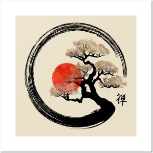 Enso Zen Circle and Bonsai Tree Posters and Art